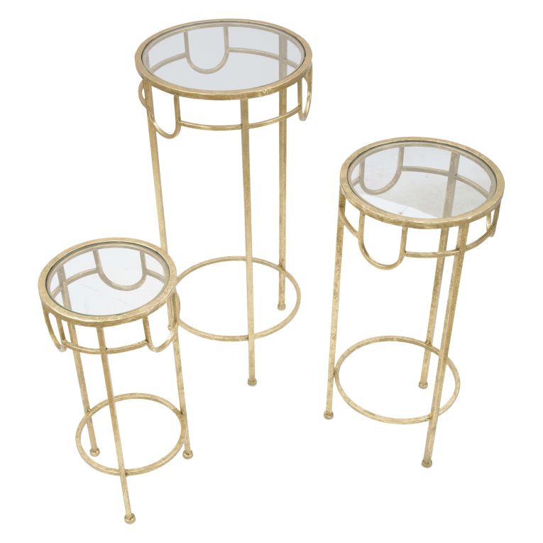Tavolino da Salotto oro Trasparente set da 3 Portatelefono Forma Rotondo 33x33x70h cm, Colore Ripiano Trasparente - Gama