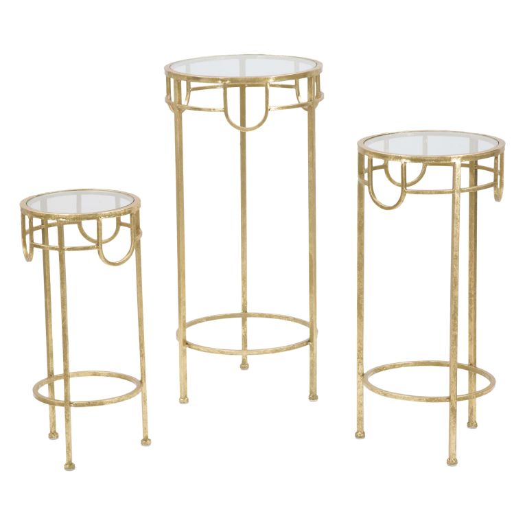 Tavolino da Salotto oro Trasparente set da 3 Portatelefono Forma Rotondo 33x33x70h cm, Colore Ripiano Trasparente - Gama