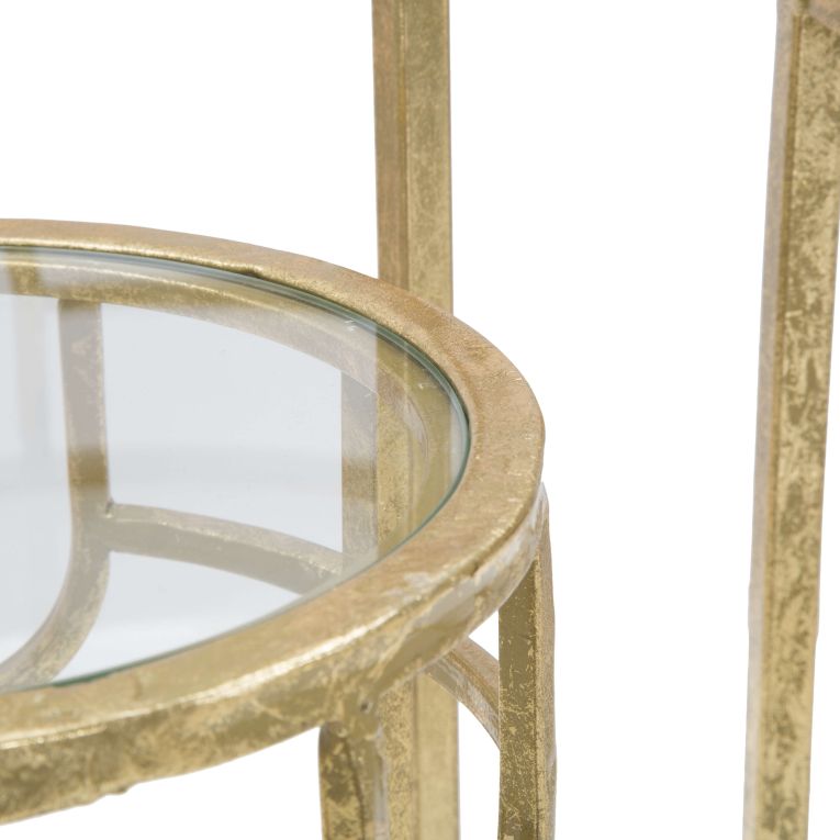 Tavolino da Salotto oro Trasparente set da 3 Portatelefono Forma Rotondo 33x33x70h cm, Colore Ripiano Trasparente - Gama