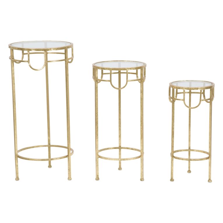 Tavolino da Salotto oro Trasparente set da 3 Portatelefono Forma Rotondo 33x33x70h cm, Colore Ripiano Trasparente - Gama