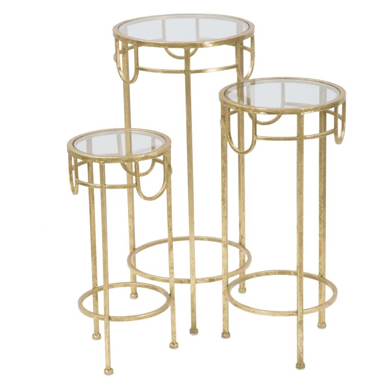 Tavolino da Salotto oro Trasparente set da 3 Portatelefono Forma Rotondo 33x33x70h cm, Colore Ripiano Trasparente - Gama