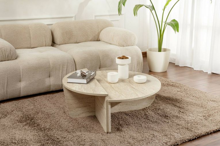 Tavolino da salotto Parete, Tavolo basso da caffè, Portariviste per divano, Ripiano da soggiorno, 90x60 h35 cm, Beige e Marmo