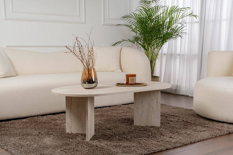 Tavolino da salotto Parrano, Tavolo basso da caffè, Portariviste per divano, Ripiano da soggiorno, 119x60 h40 cm, Beige