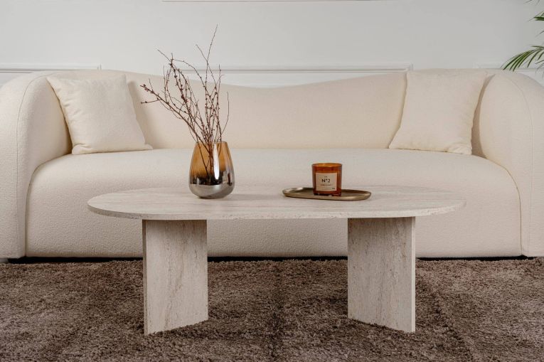 Tavolino da salotto Parrano, Tavolo basso da caffè, Portariviste per divano, Ripiano da soggiorno, 119x60 h40 cm, Beige