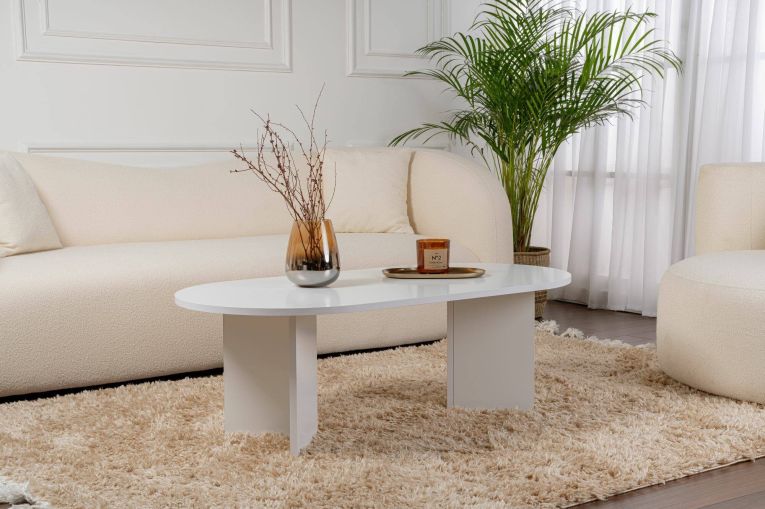 Tavolino da salotto Parrano, Tavolo basso da caffè, Portariviste per divano, Ripiano da soggiorno, 119x60 h40 cm, Bianco