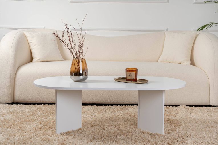 Tavolino da salotto Parrano, Tavolo basso da caffè, Portariviste per divano, Ripiano da soggiorno, 119x60 h40 cm, Bianco