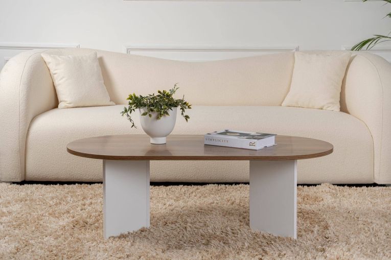 Tavolino da salotto Parrano, Tavolo basso da caffè, Portariviste per divano, Ripiano da soggiorno, 119x60 h40 cm, Noce e Bianco