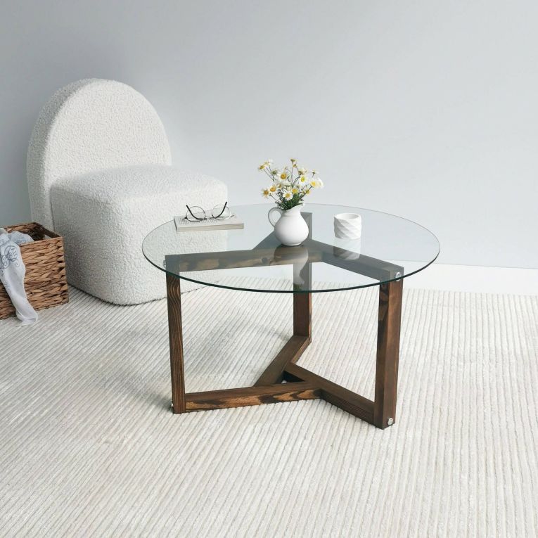 Tavolino da salotto Phaedra, Tavolo basso da soggiorno, Ripiano da caffè, Tavolino per divano, 75x75h40 cm, Noce
