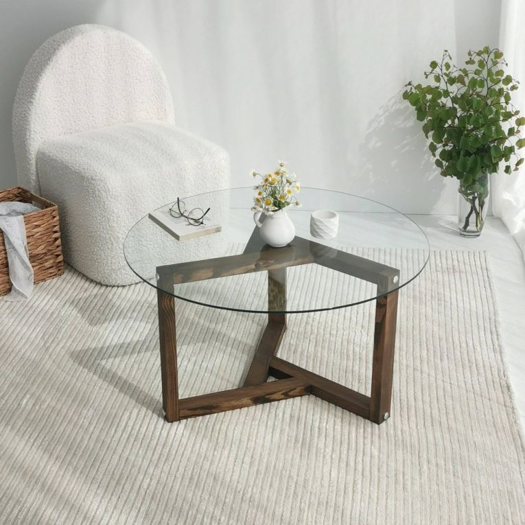 Tavolino da salotto Phaedra, Tavolo basso da soggiorno, Ripiano da caffè, Tavolino per divano, 75x75h40 cm, Noce