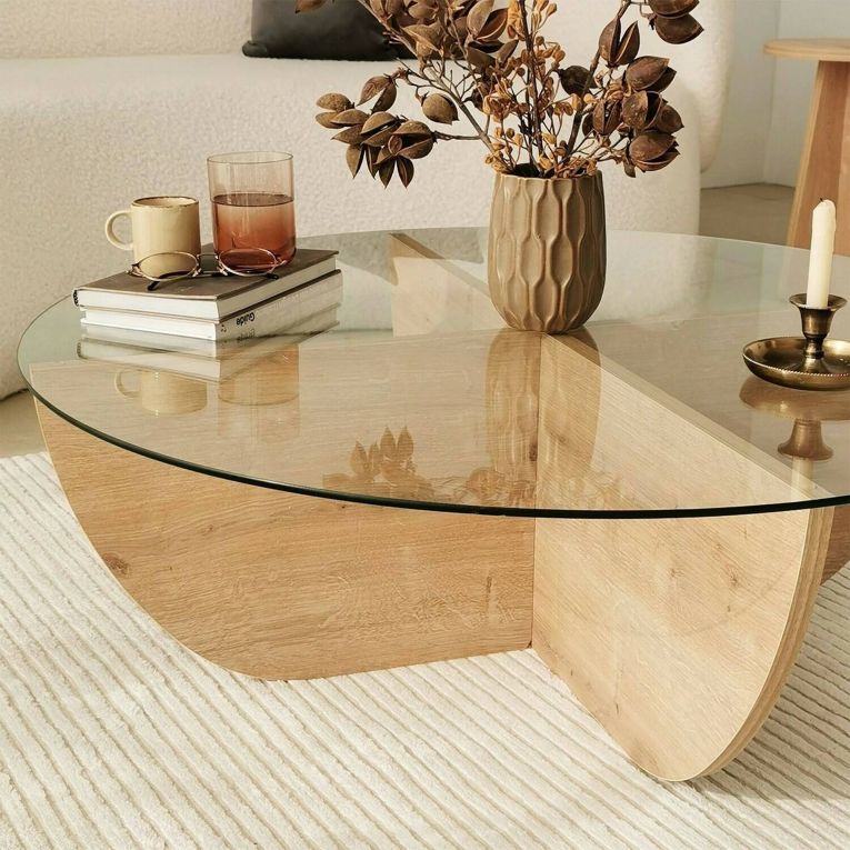 Tavolino da salotto Phoebe, Tavolo basso da soggiorno, Ripiano da caffè, 90x90h30 cm, Rovere