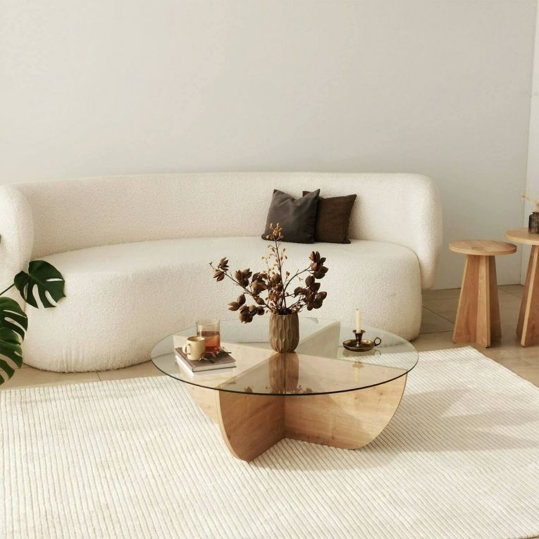 Tavolino da salotto Phoebe, Tavolo basso da soggiorno, Ripiano da caffè, 90x90h30 cm, Rovere