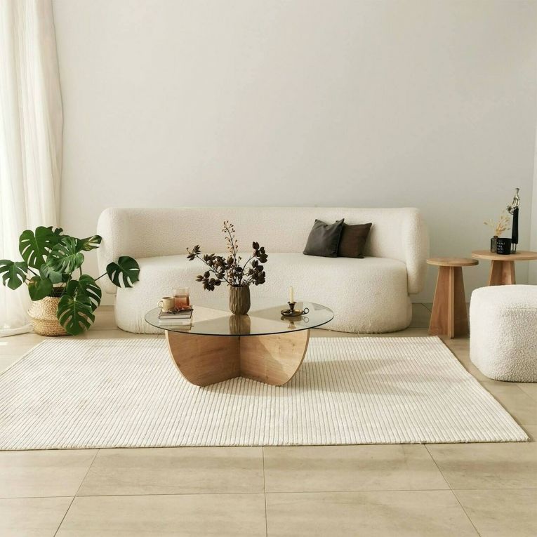 Tavolino da salotto Phoebe, Tavolo basso da soggiorno, Ripiano da caffè, 90x90h30 cm, Rovere