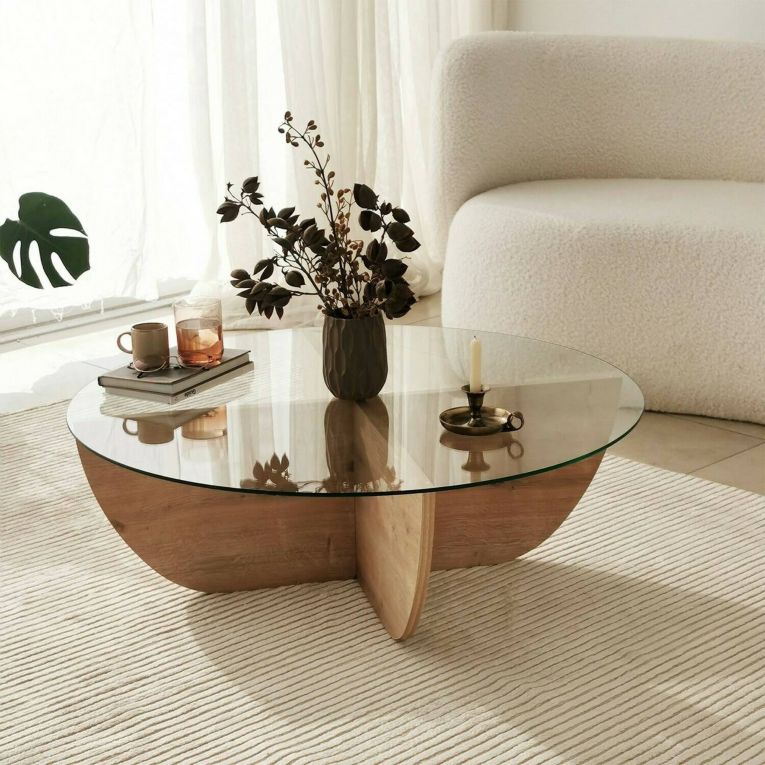 Tavolino da salotto Phoebe, Tavolo basso da soggiorno, Ripiano da caffè, 90x90h30 cm, Rovere