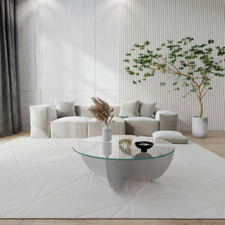 Tavolino da salotto Phoebe, Tavolo basso da soggiorno, Ripiano da caffè, Tavolino per divano, 90x90h30 cm, Bianco