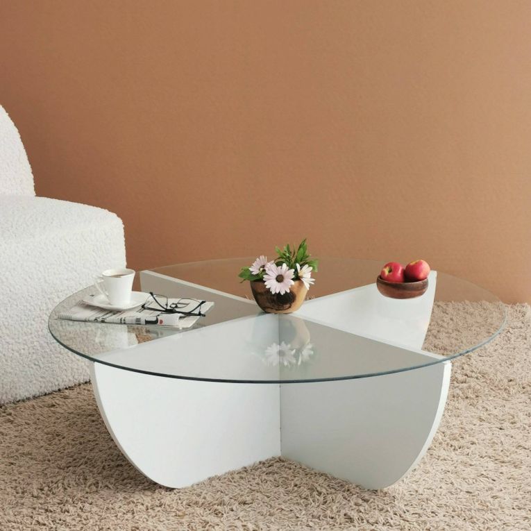 Tavolino da salotto Phoebe, Tavolo basso da soggiorno, Ripiano da caffè, Tavolino per divano, 90x90h30 cm, Bianco
