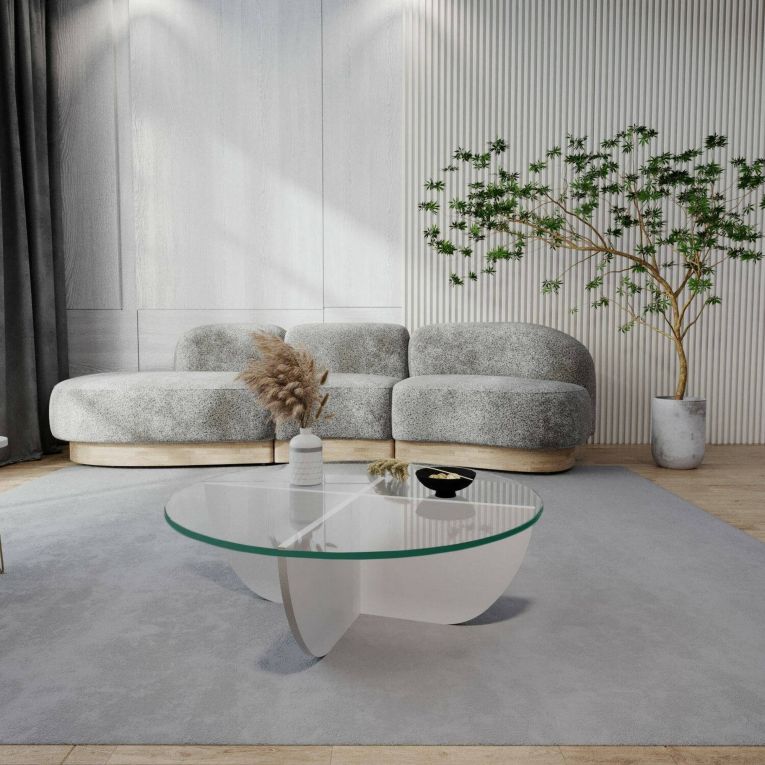 Tavolino da salotto Phoebe, Tavolo basso da soggiorno, Ripiano da caffè, Tavolino per divano, 90x90h30 cm, Bianco