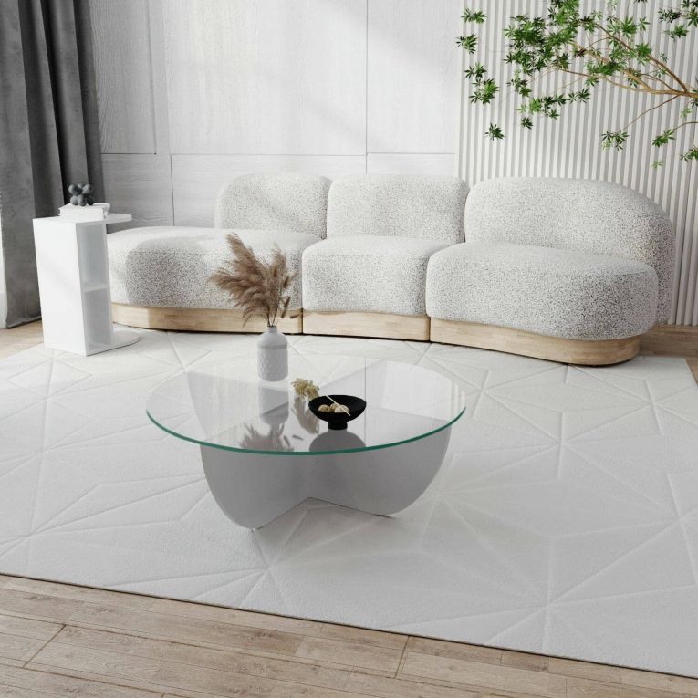 Tavolino da salotto Phoebe, Tavolo basso da soggiorno, Ripiano da caffè, Tavolino per divano, 90x90h30 cm, Bianco