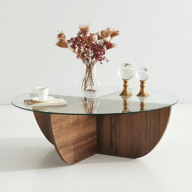 Tavolino da salotto Phoebe, Tavolo basso da soggiorno, Tavolino per divano, 90x90h30 cm, Noce