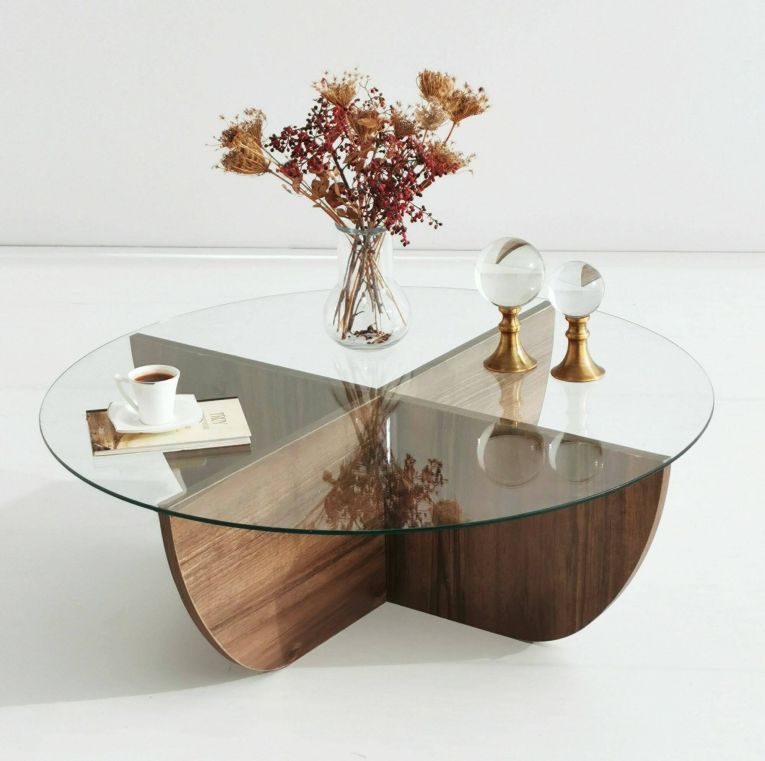 Tavolino da salotto Phoebe, Tavolo basso da soggiorno, Tavolino per divano, 90x90h30 cm, Noce