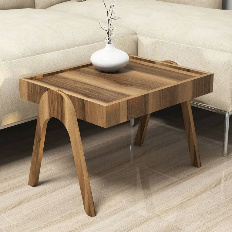 Tavolino da salotto Pholus, Tavolo basso da caffè, Portariviste per divano, Ripiano da soggiorno, 54x40 h64 cm, Noce