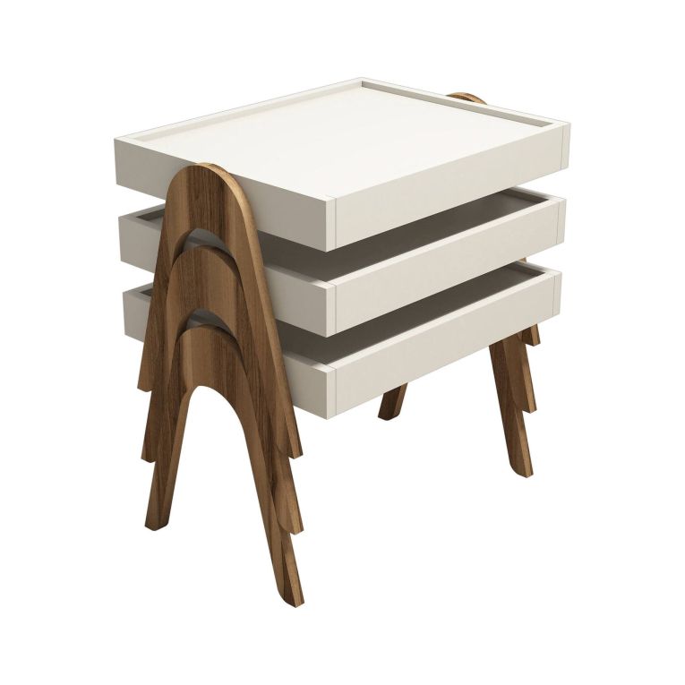 Tavolino da salotto Pholus, Tavolo basso da caffè, Portariviste per divano, Ripiano da soggiorno, 54x40 h64 cm, Noce e Crema