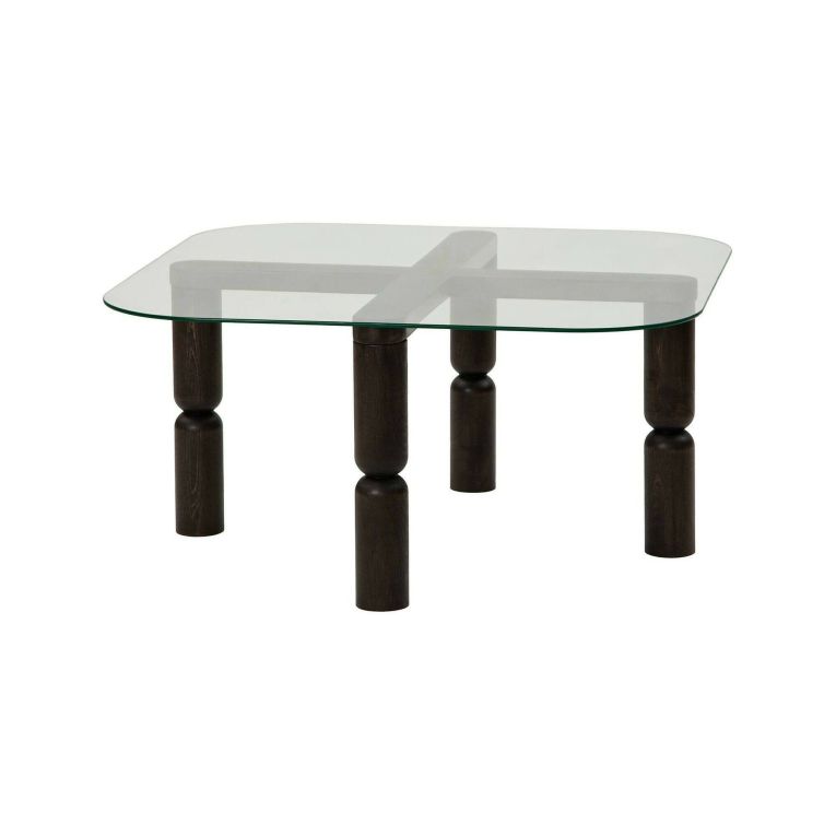 Tavolino da salotto Psamathe, Tavolo basso da soggiorno, Ripiano da caffè, Tavolino per divano, 80x80h40 cm, Antracite e Trasparente