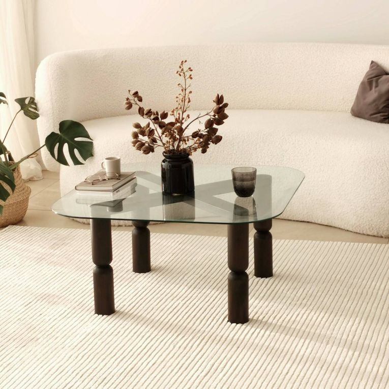 Tavolino da salotto Psamathe, Tavolo basso da soggiorno, Ripiano da caffè, Tavolino per divano, 80x80h40 cm, Antracite e Trasparente