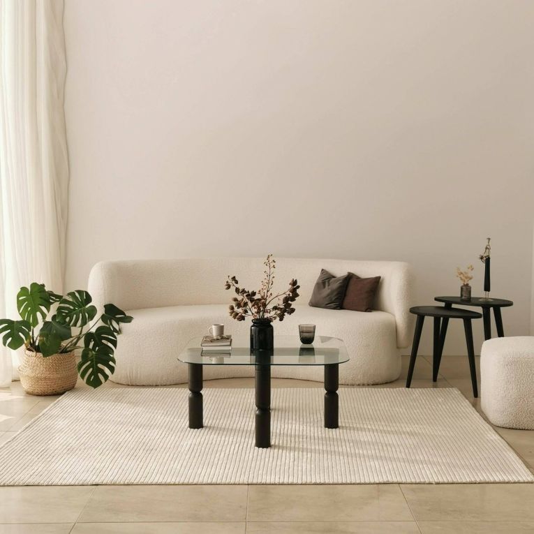 Tavolino da salotto Psamathe, Tavolo basso da soggiorno, Ripiano da caffè, Tavolino per divano, 80x80h40 cm, Antracite e Trasparente