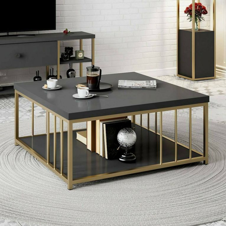 Tavolino da salotto quadrato antracite e oro 90x90x40h cm - Raiden