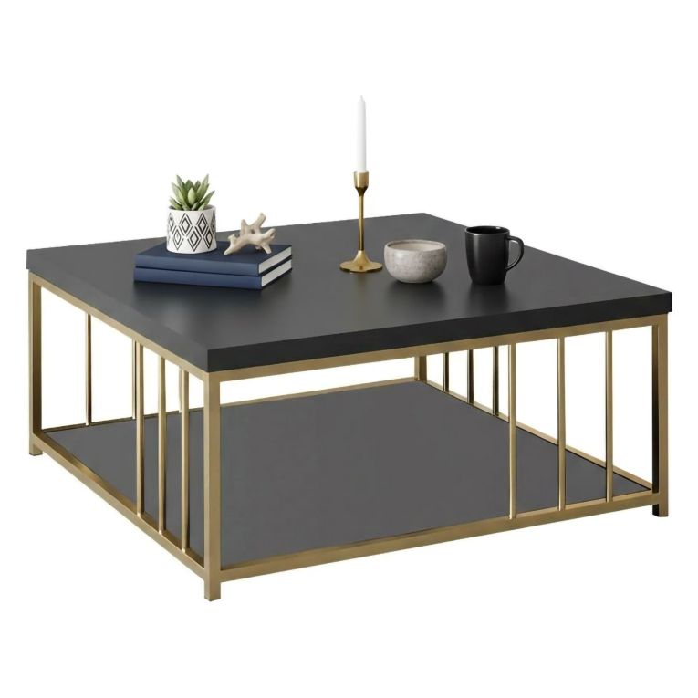Tavolino da salotto quadrato antracite e oro 90x90x40h cm - Raiden