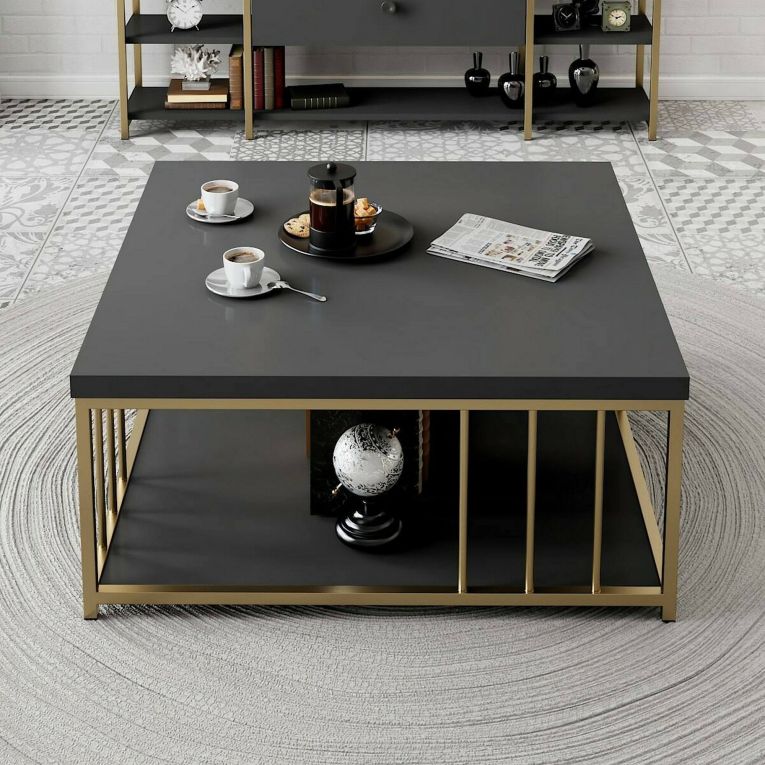 Tavolino da salotto quadrato antracite e oro 90x90x40h cm - Raiden