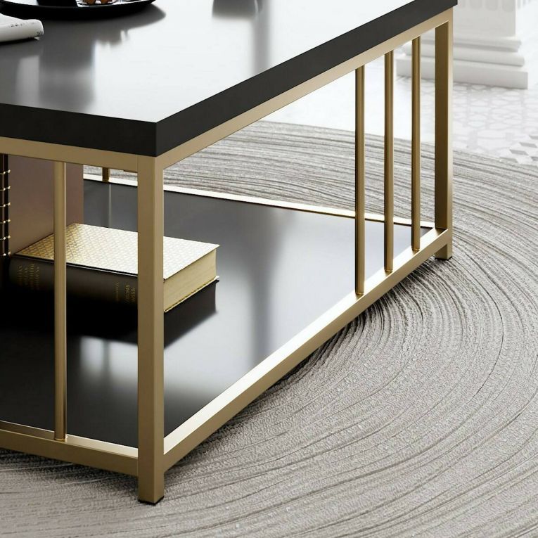 Tavolino da salotto quadrato antracite e oro 90x90x40h cm - Raiden