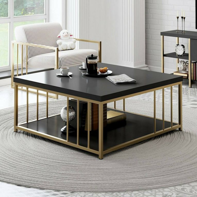 Tavolino da salotto quadrato antracite e oro 90x90x40h cm - Raiden