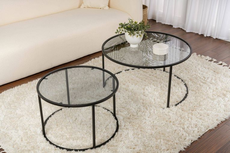 Tavolino da salotto Ragalna, Tavolo basso da caffè, Portariviste per divano, Ripiano da soggiorno, 80x80 h43 cm, Nero e Grigio