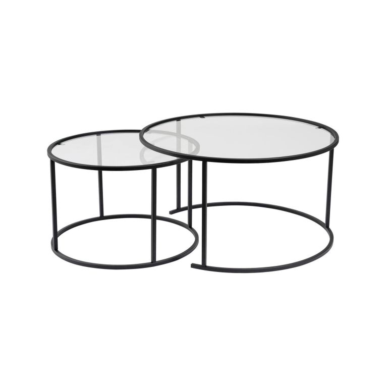 Tavolino da salotto Ragalna, Tavolo basso da caffè, Portariviste per divano, Ripiano da soggiorno, 80x80 h43 cm, Nero e Trasparente