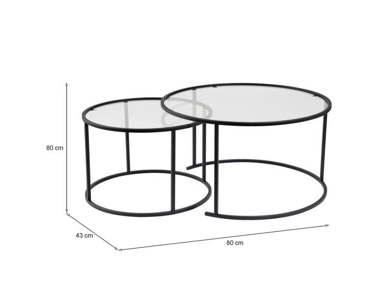 Tavolino da salotto Ragalna, Tavolo basso da caffè, Portariviste per divano, Ripiano da soggiorno, 80x80 h43 cm, Nero e Trasparente