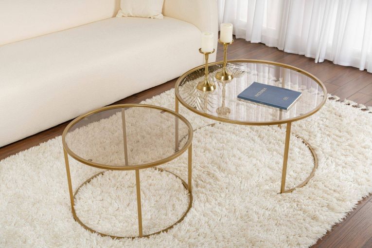 Tavolino da salotto Ragalna, Tavolo basso da caffè, Portariviste per divano, Ripiano da soggiorno, 80x80 h43 cm, Oro e Bronzo