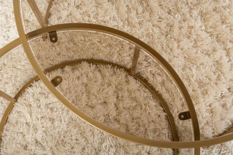 Tavolino da salotto Ragalna, Tavolo basso da caffè, Portariviste per divano, Ripiano da soggiorno, 80x80 h43 cm, Oro e Bronzo