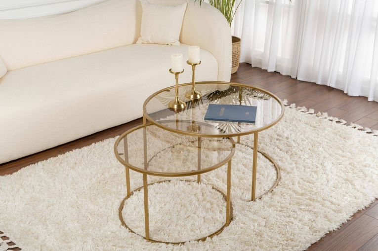 Tavolino da salotto Ragalna, Tavolo basso da caffè, Portariviste per divano, Ripiano da soggiorno, 80x80 h43 cm, Oro e Bronzo