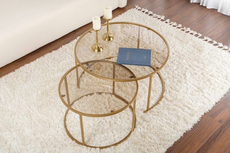 Tavolino da salotto Ragalna, Tavolo basso da caffè, Portariviste per divano, Ripiano da soggiorno, 80x80 h43 cm, Oro e Bronzo