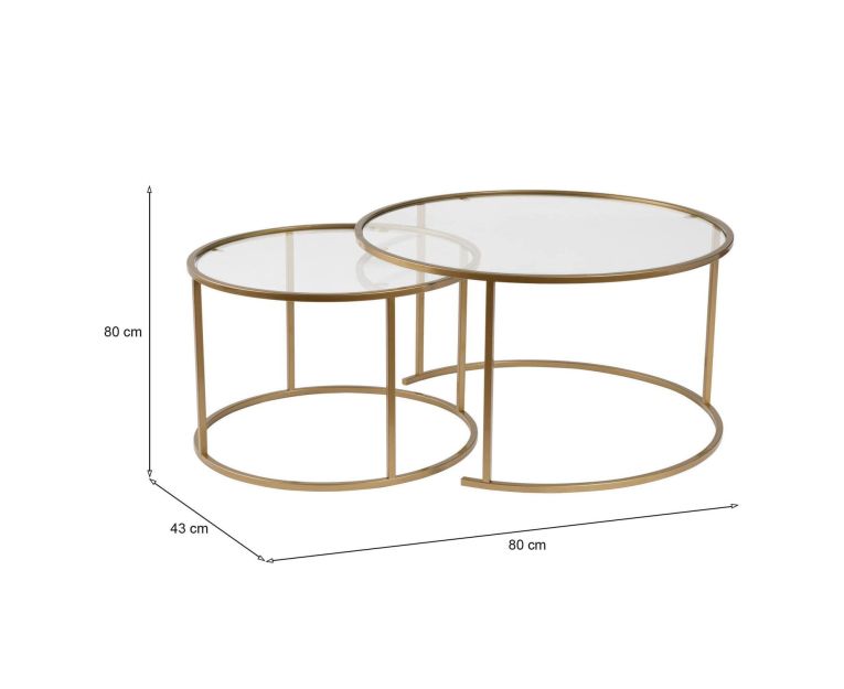 Tavolino da salotto Ragalna, Tavolo basso da caffè, Portariviste per divano, Ripiano da soggiorno, 80x80 h43 cm, Oro e Trasparente