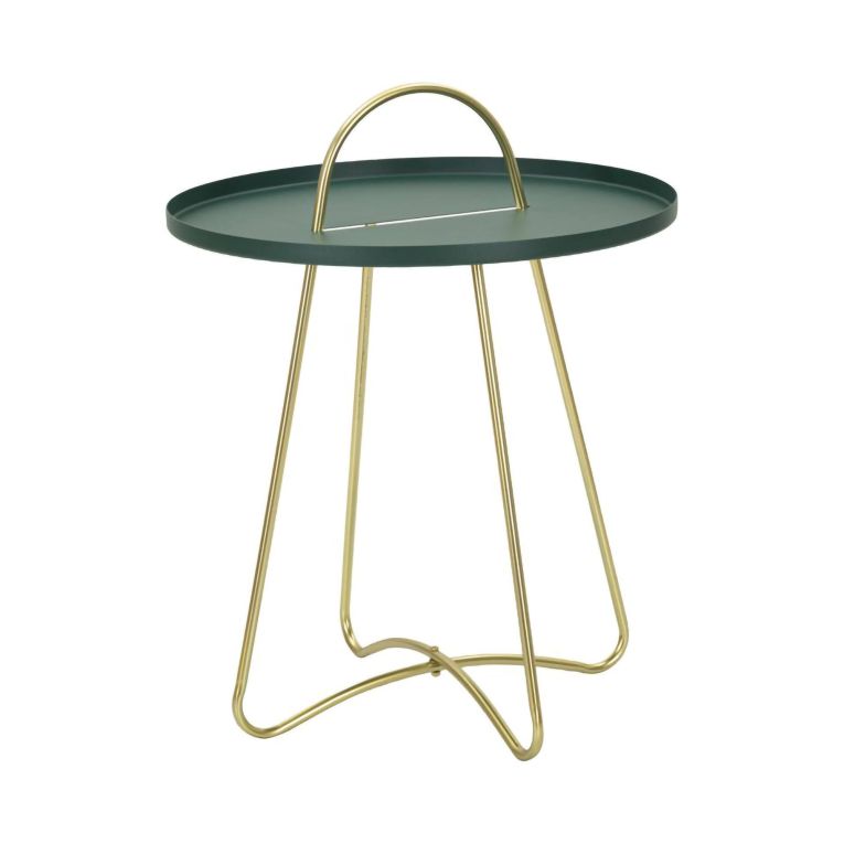 Tavolino da salotto Rangitata, Tavolo basso da caffè, Portariviste per divano, Ripiano da soggiorno, 45x45 h59 cm, Verde e Oro