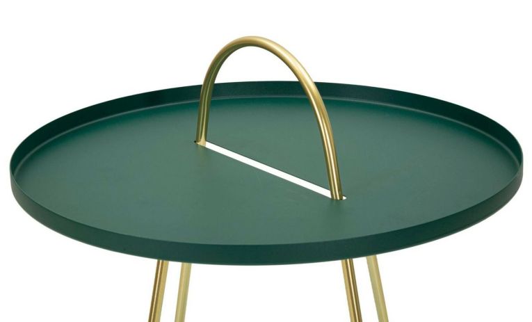 Tavolino da salotto Rangitata, Tavolo basso da caffè, Portariviste per divano, Ripiano da soggiorno, 45x45 h59 cm, Verde e Oro
