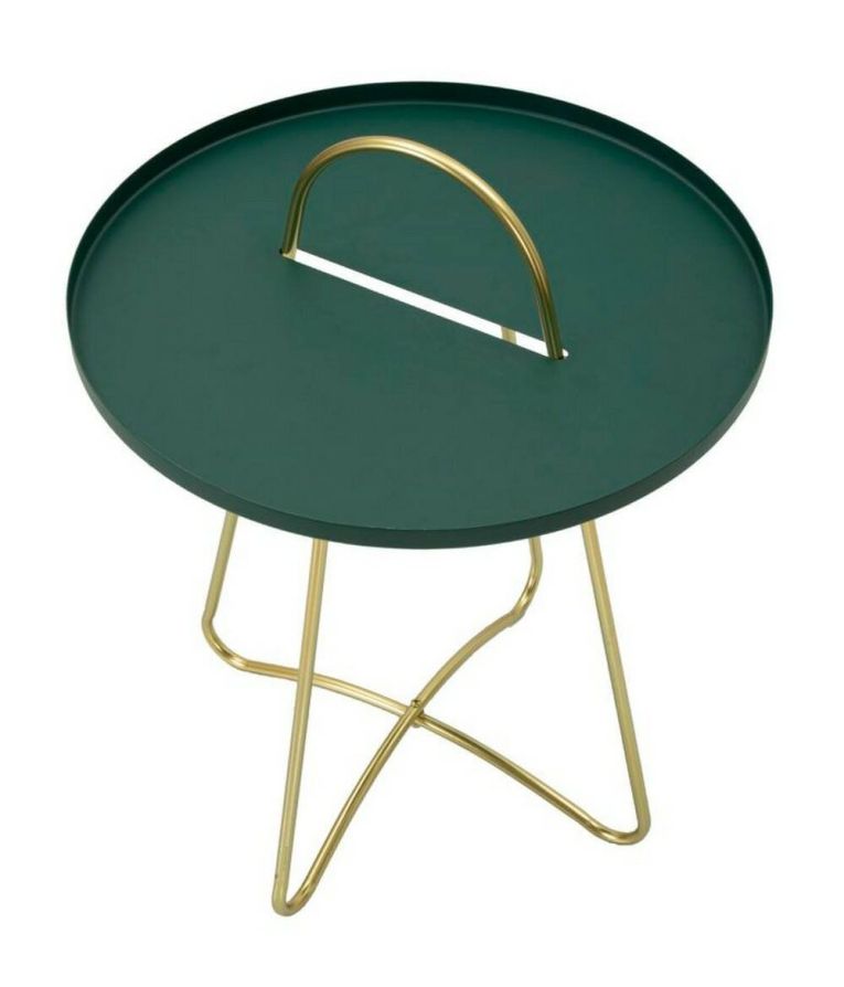 Tavolino da salotto Rangitata, Tavolo basso da caffè, Portariviste per divano, Ripiano da soggiorno, 45x45 h59 cm, Verde e Oro