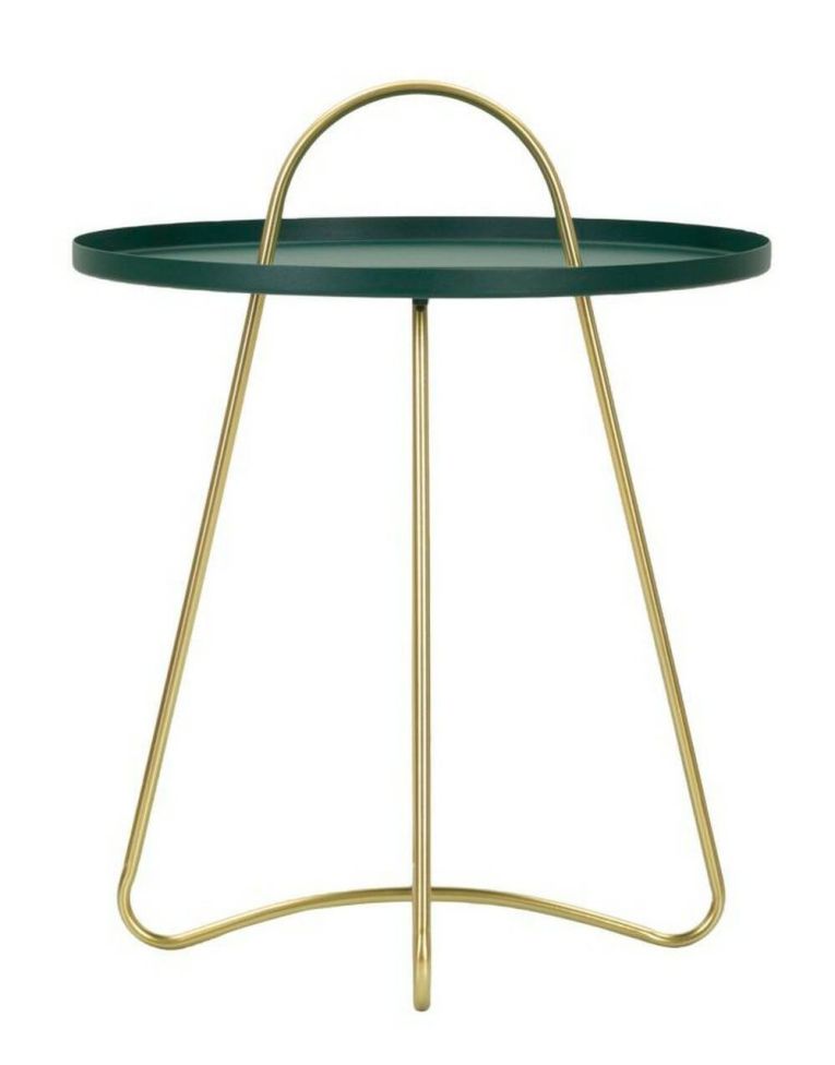 Tavolino da salotto Rangitata, Tavolo basso da caffè, Portariviste per divano, Ripiano da soggiorno, 45x45 h59 cm, Verde e Oro