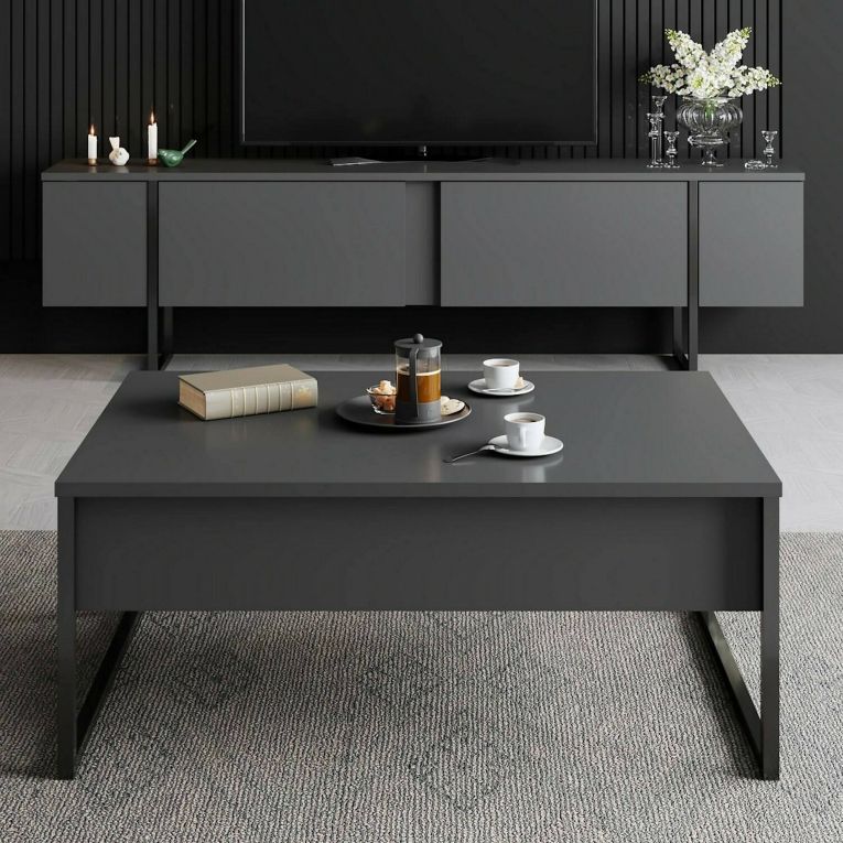 Tavolino da salotto rettangolare antracite e nero 90x60x40h cm - Lavinia