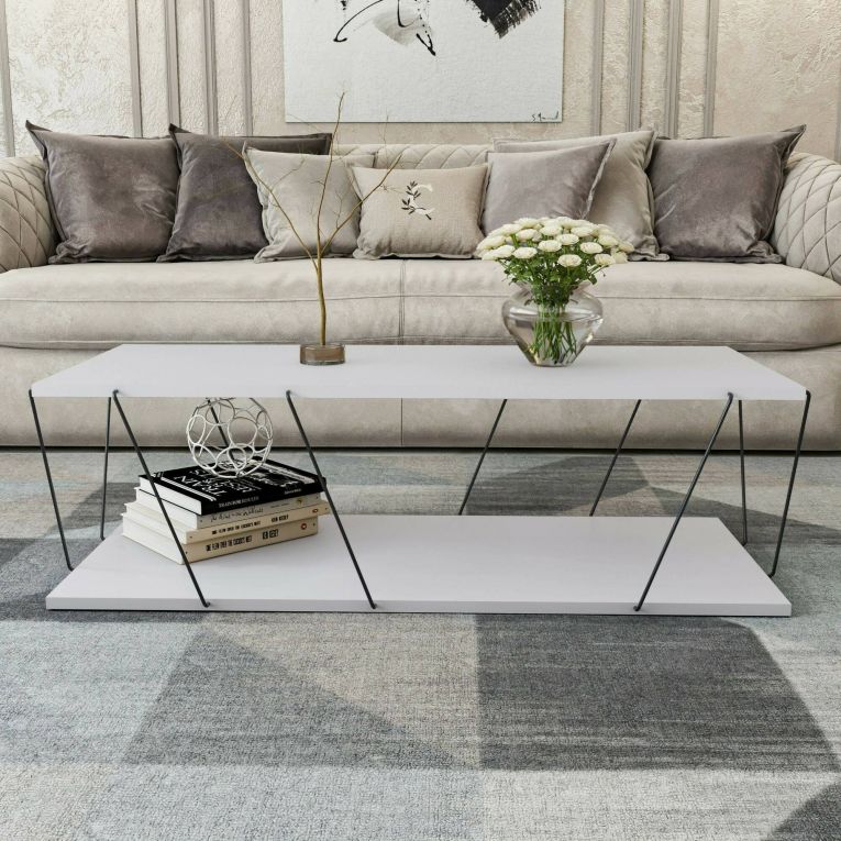 Tavolino da salotto rettangolare bianco e nero 120x50x30h cm - Sarika