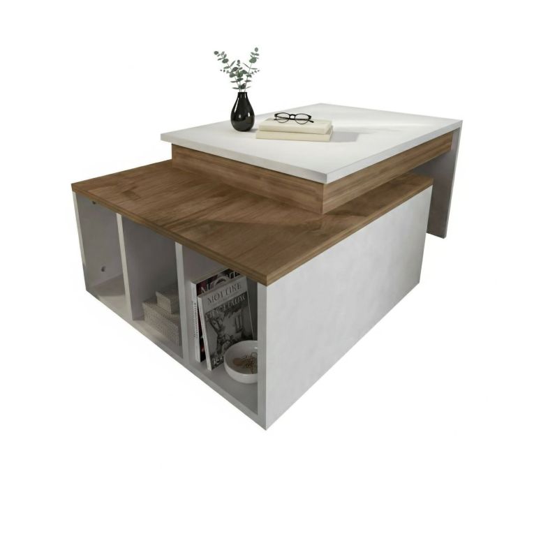 Tavolino da salotto rettangolare bianco e noce 90x60x37h cm - Virgile