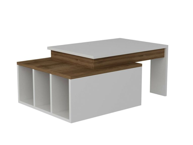 Tavolino da salotto rettangolare bianco e noce 90x60x37h cm - Virgile