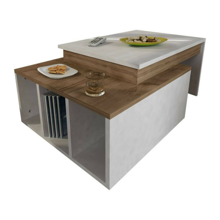 Tavolino da salotto rettangolare bianco e noce 90x60x37h cm - Virgile